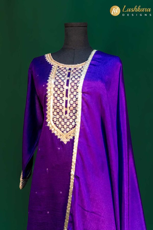 Lushkara Royal Purple Sharara Suit with Golden Embroidery and Dupatta