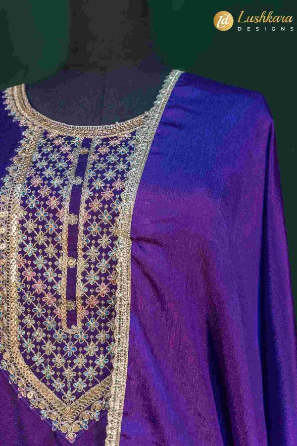 Lushkara Royal Purple Sharara Suit with Golden Embroidery and Dupatta