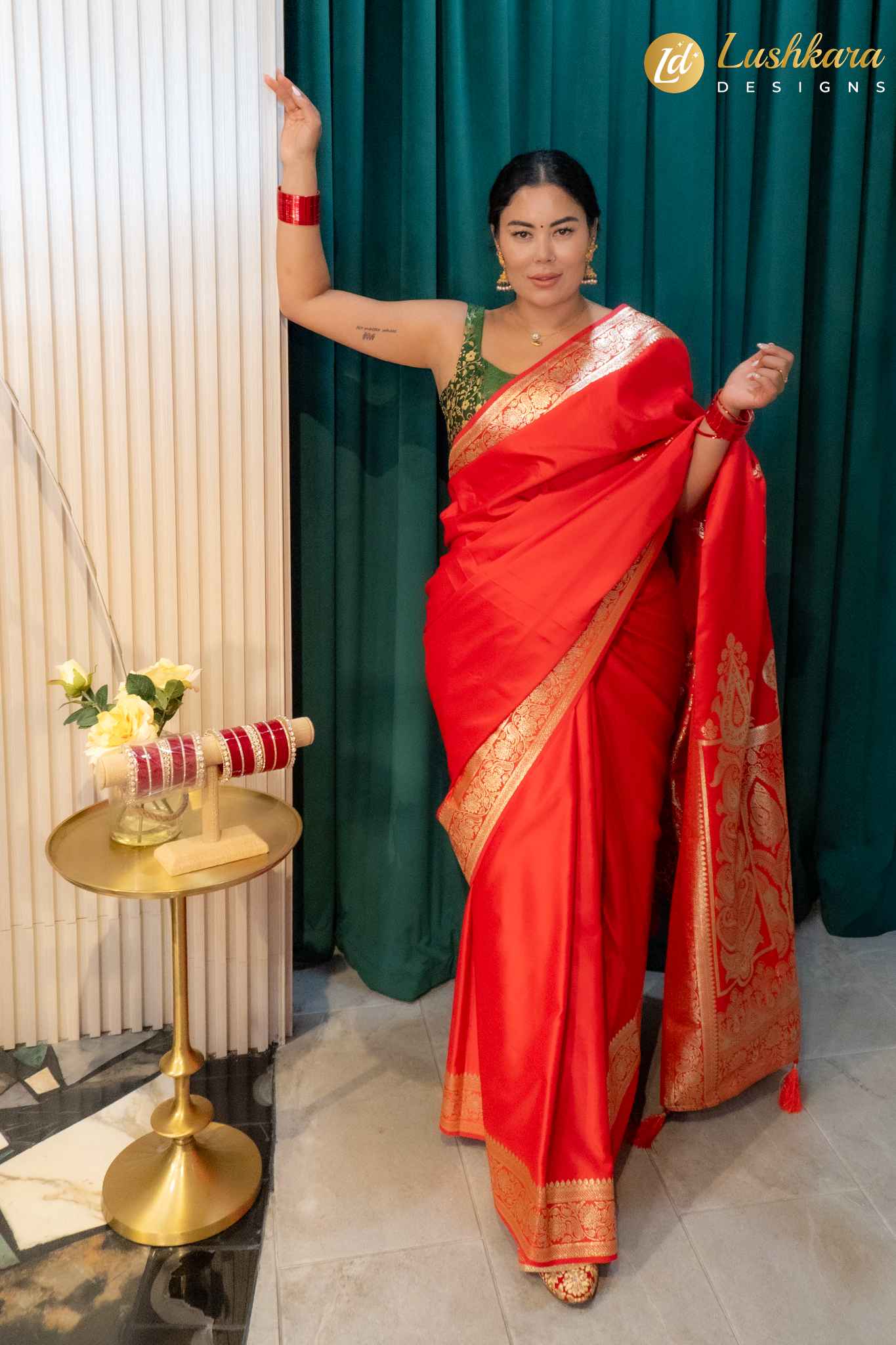 Red Banarasi Saree with Golden Border