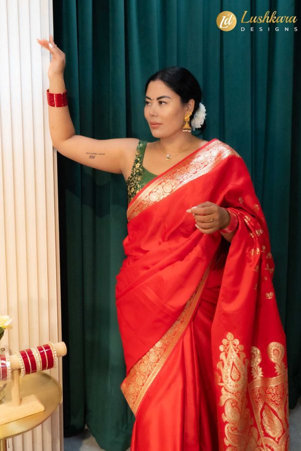 Red Banarasi Saree with Golden Border