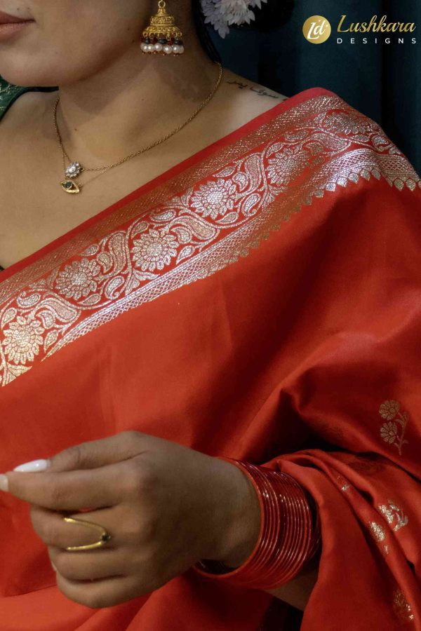Red Banarasi Saree with Golden Border