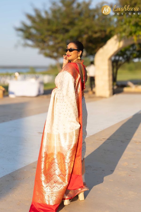 Lushkara Red Banarasi Silk Saree with Golden Zari Border
