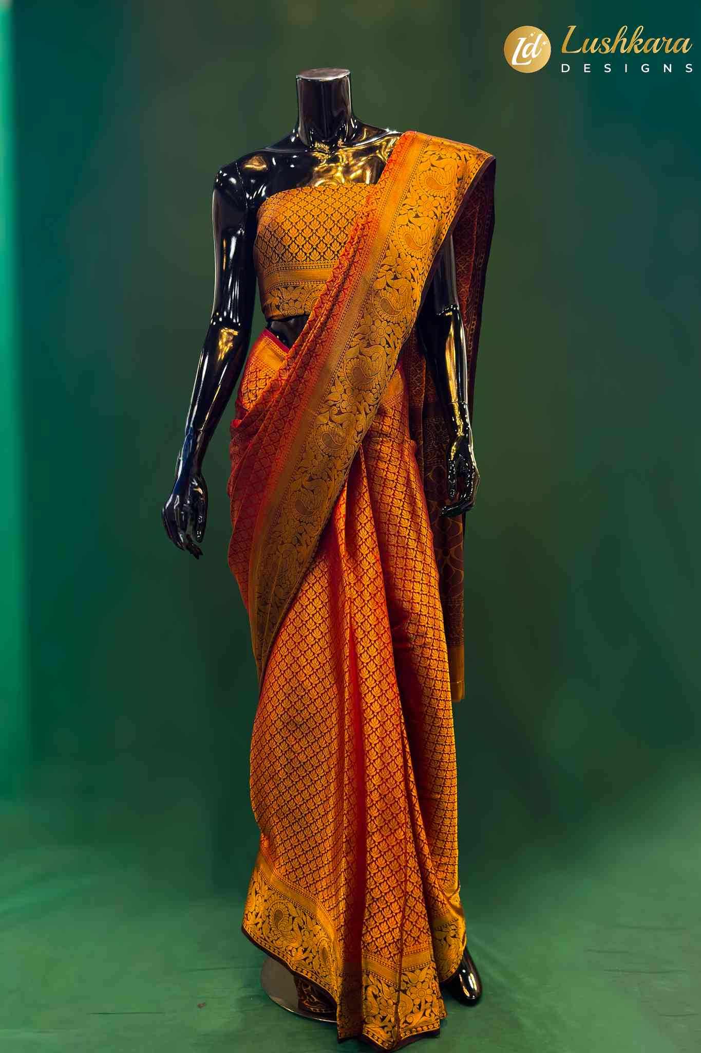 Lushkara Gold & Red Banarasi Saree