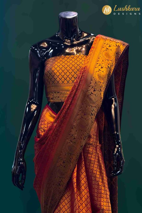 Lushkara Orange & Red Banarasi Saree