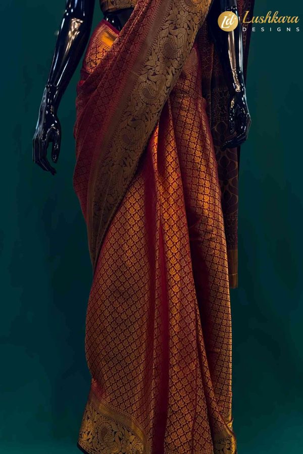 Lushkara Orange & Red Banarasi Saree