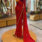 Red Bandhani Saree with Golden Border