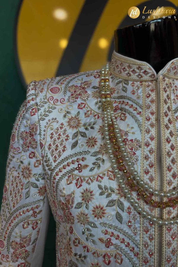 Lushkara Pastel Sherwani with Floral Embroidery for Men