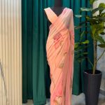Lushkara Peach Floral Organza Saree with Hand-Painted Motif