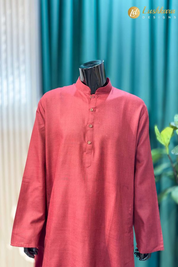 Lushkara Maroon Men’s Kurta Set with White Pajama