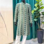 Lushkara Green Printed Men’s Kurta Set with White Pajama
