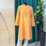 Lushkara Yellow Printed Men’s Kurta Set with White Pajama
