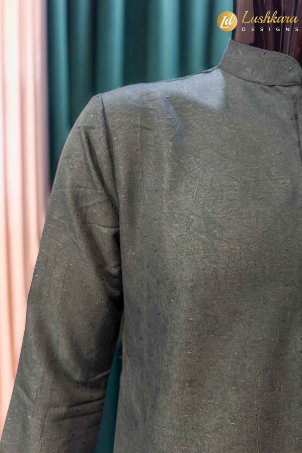 Lushkara Dark Green Mens Kurta Set with White Pajama