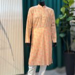 Lushkara Beige Printed Mens Kurta Set with White Pajama