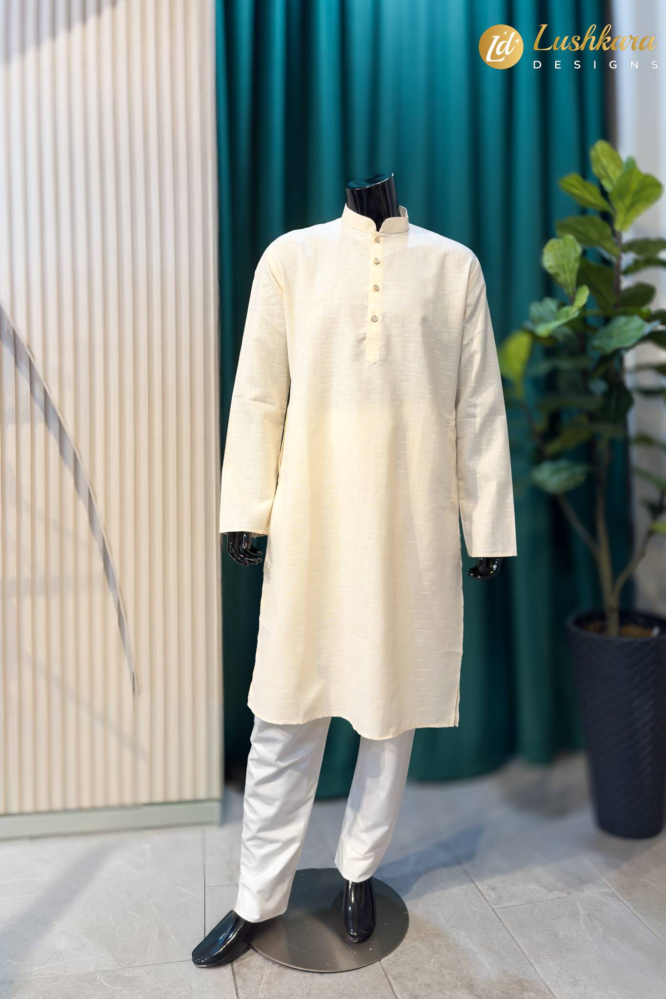 Lushkara Light Yellow Mens Kurta Pajama Set