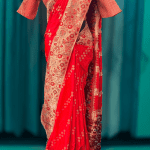 Lushkara Red Bridal Saree with Heavy Floral Zari Embroidery