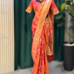 Lushkara Pink Banarasi Saree with Golden Zari Floral Design