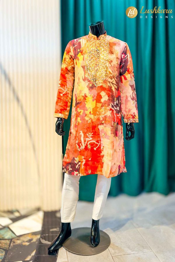 Lushkara Multicolor Printed Mens Kurta Set