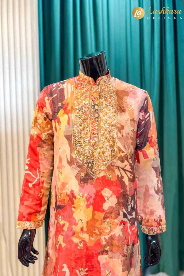 Lushkara Multicolor Printed Mens Kurta Set