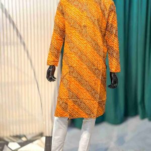 Lushkara Orange Printed Mens Kurta Set with White Pajama