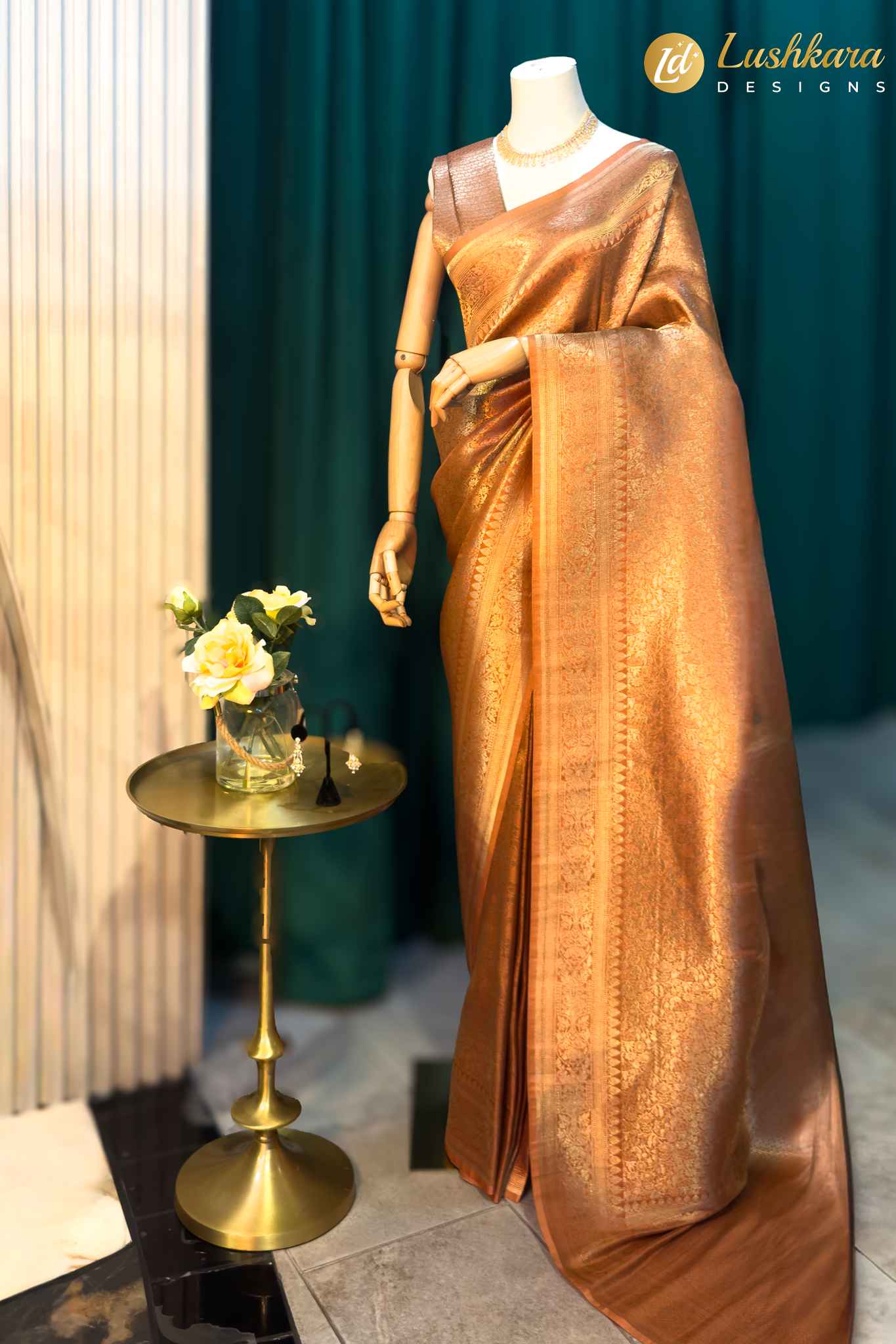 Lushkara Bronze Gold Banarasi Silk Saree