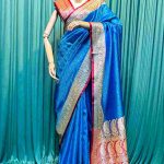 Lushkara Royal Blue Banarasi Silk Saree with Red Border