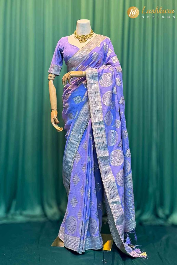Lushkara Lavender Banarasi Saree with Silver Zari Weaving