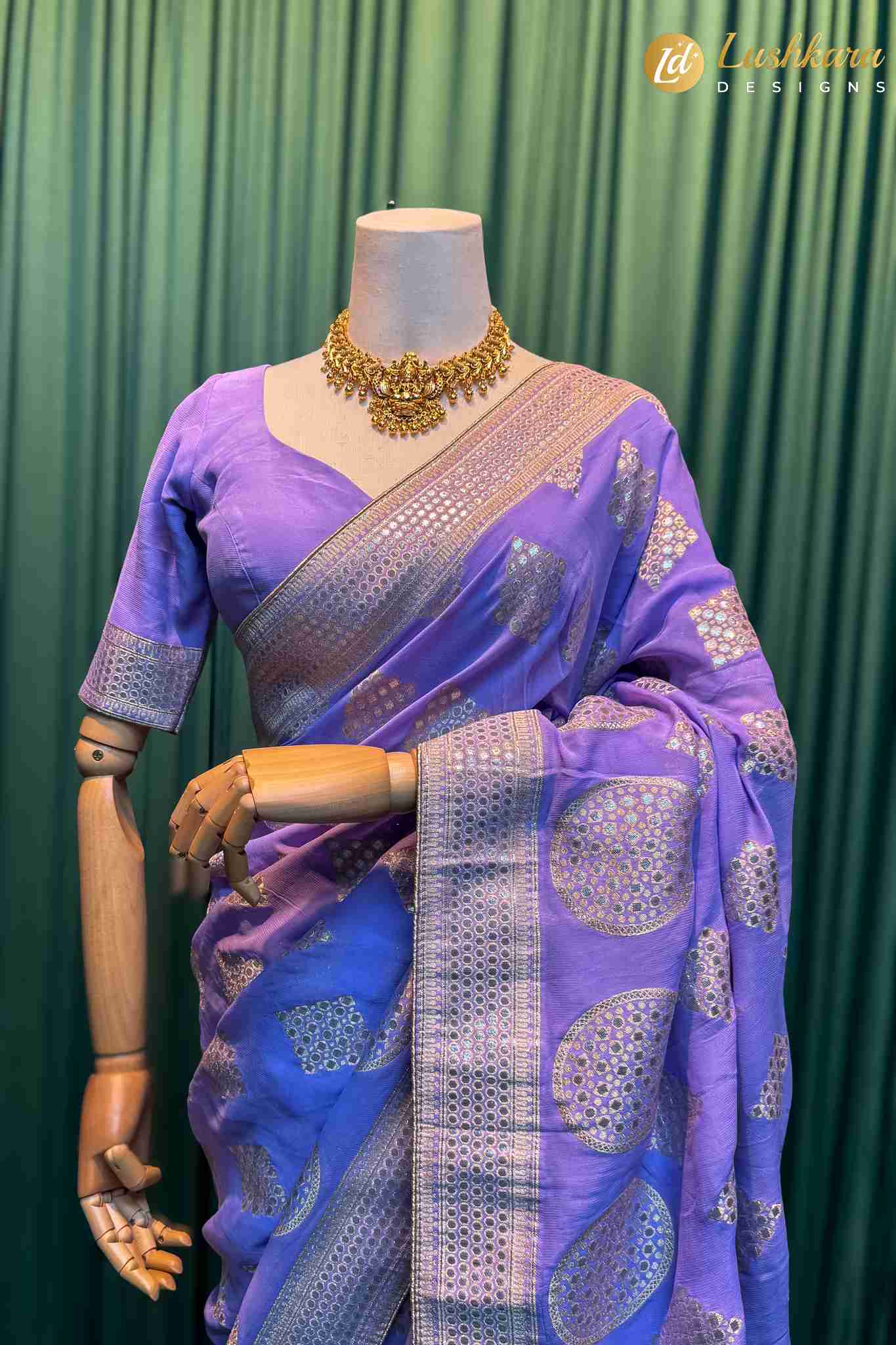 Lushkara Lavender Banarasi Saree with Silver Zari Weaving
