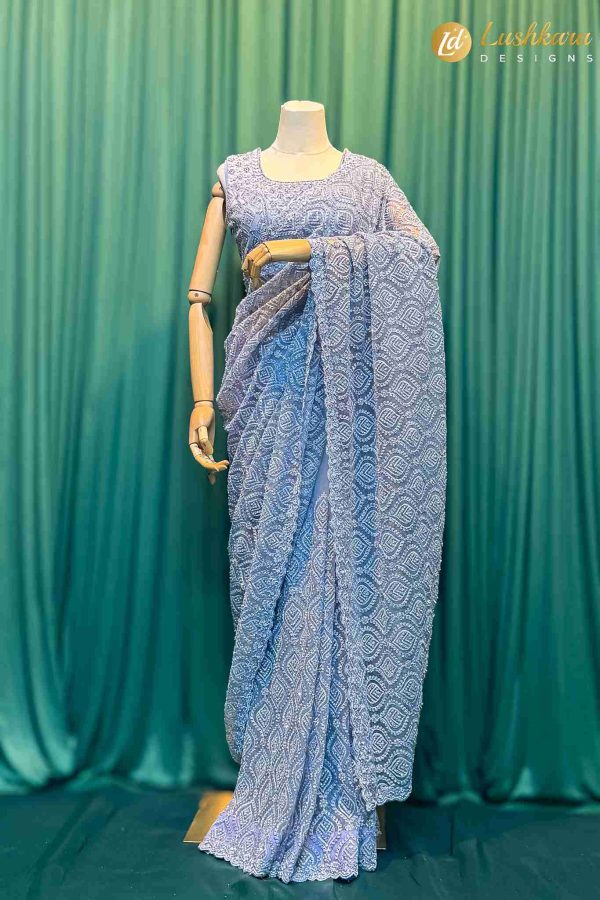 Lushkara Lavender Embroidered Saree
