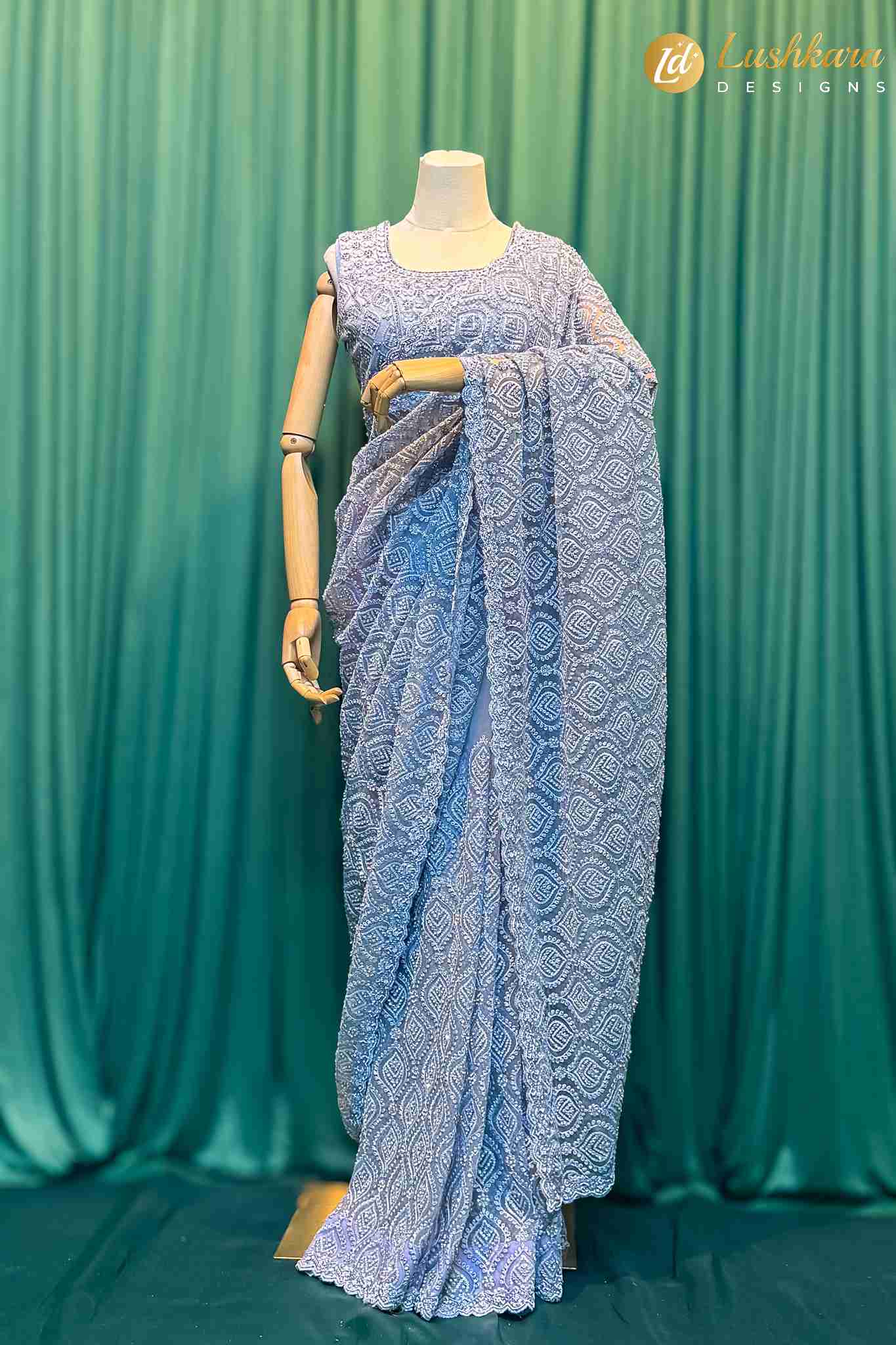 Lushkara Lavender Embroidered Saree
