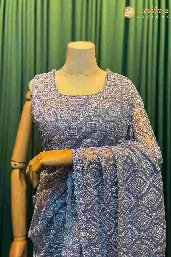 Lushkara Lavender Embroidered Saree