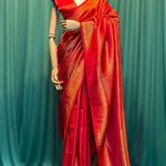 Lushkara Red Banarasi Silk Saree with Golden Zari Border