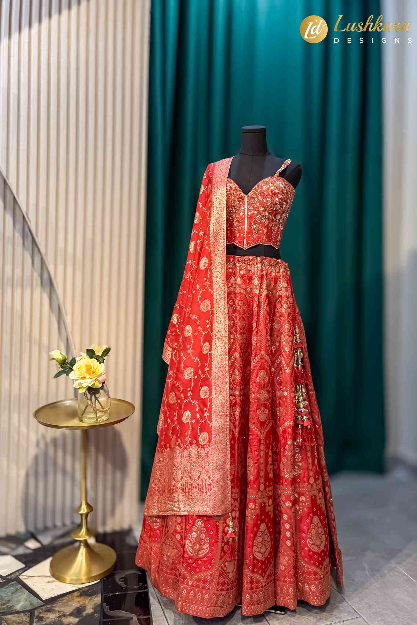 Lushkara Red Embroidered Lehenga Set with Dupatta