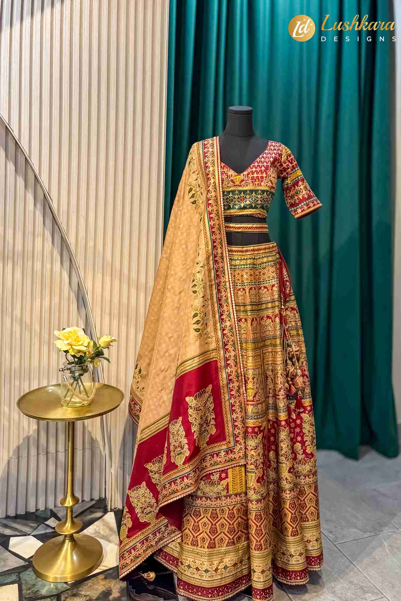 Lushkara Multicolor Embroidered Lehenga with Beige Dupatta