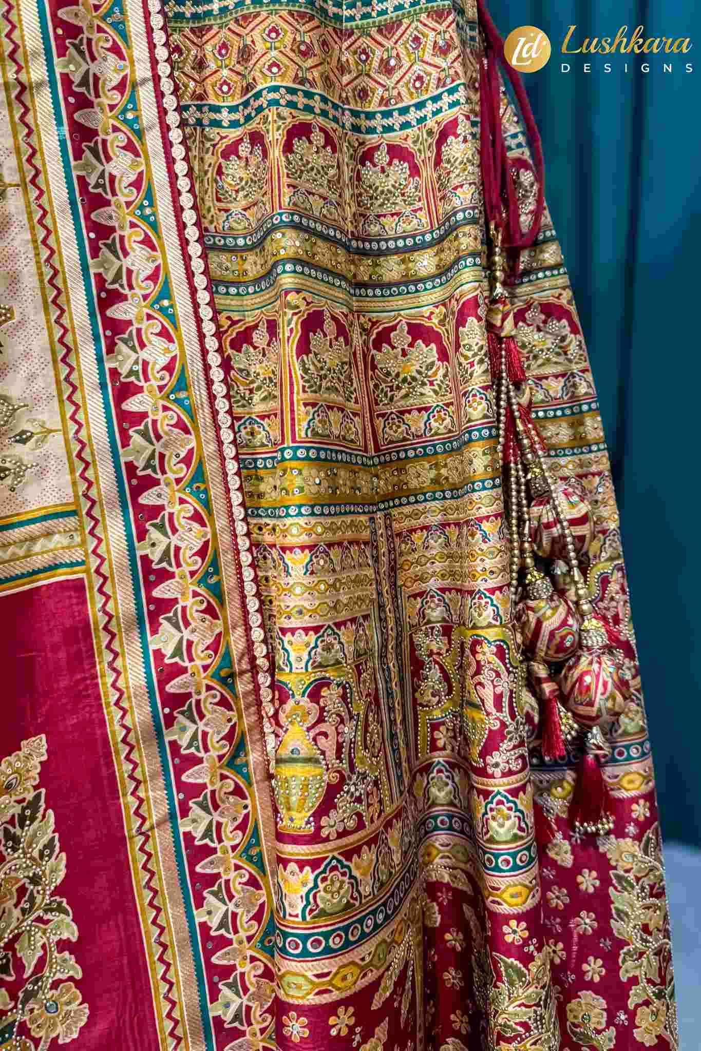 Lushkara Multicolor Embroidered Lehenga Set with Beige Dupatta