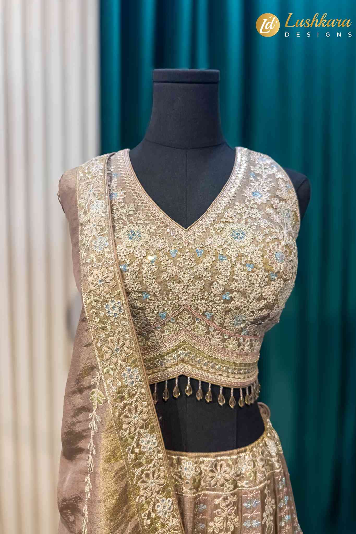Lushkara Golden Embroidered Lehenga Set with Dupatta
