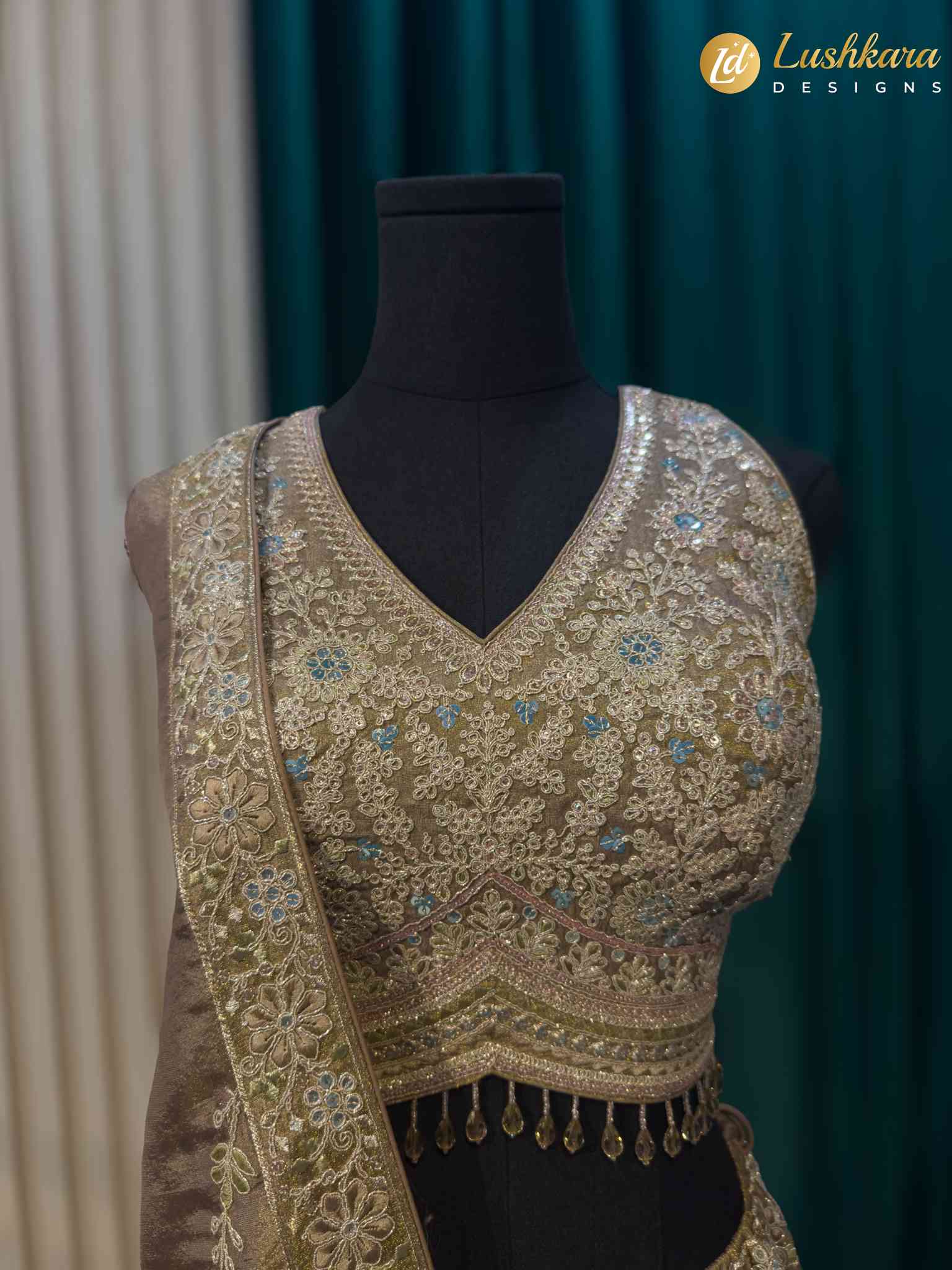 Lushkara Golden Embroidered Lehenga Set with Dupatta