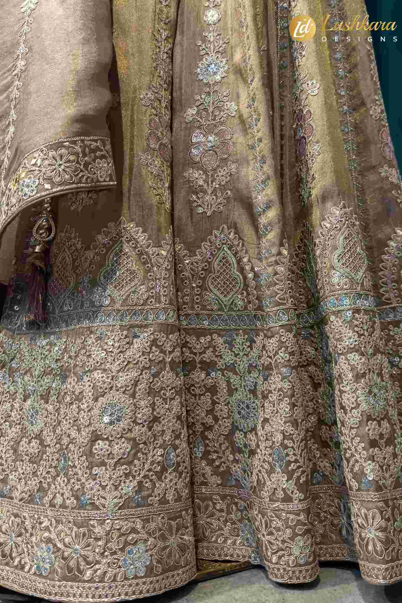 Lushkara Golden Embroidered Lehenga Set with Dupatta