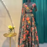 Lushkara Dark Green Floral Lehenga Set with Dupatta