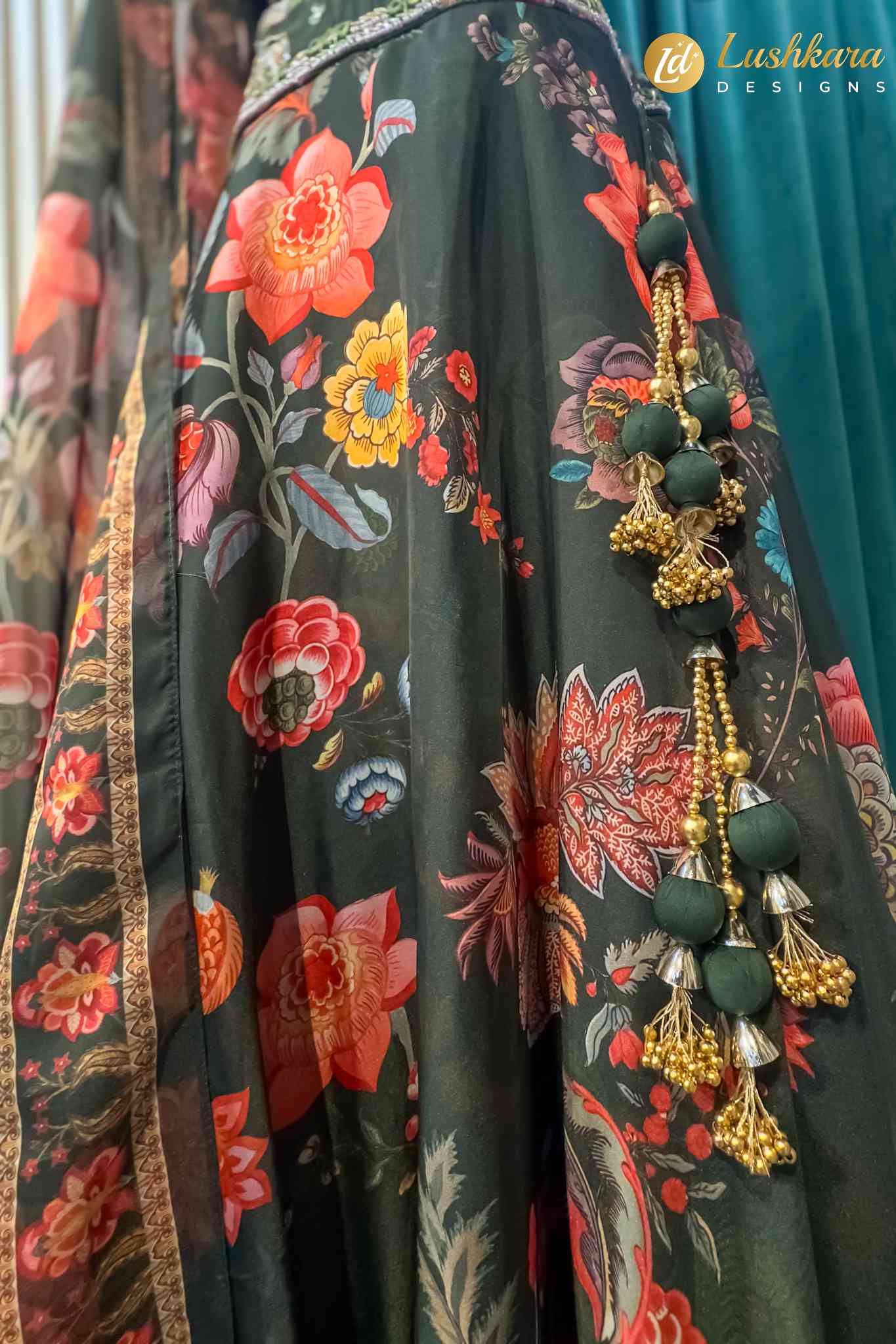 Lushkara Dark Green Floral Lehenga Set with Dupatta