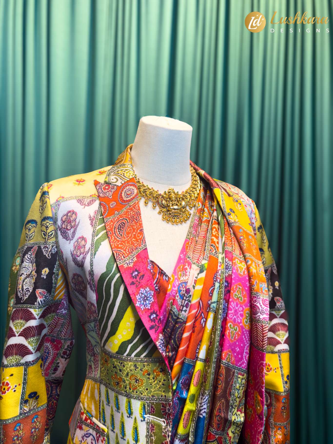 Lushkara Multicolor Printed Blazer Saree Set - Image 3