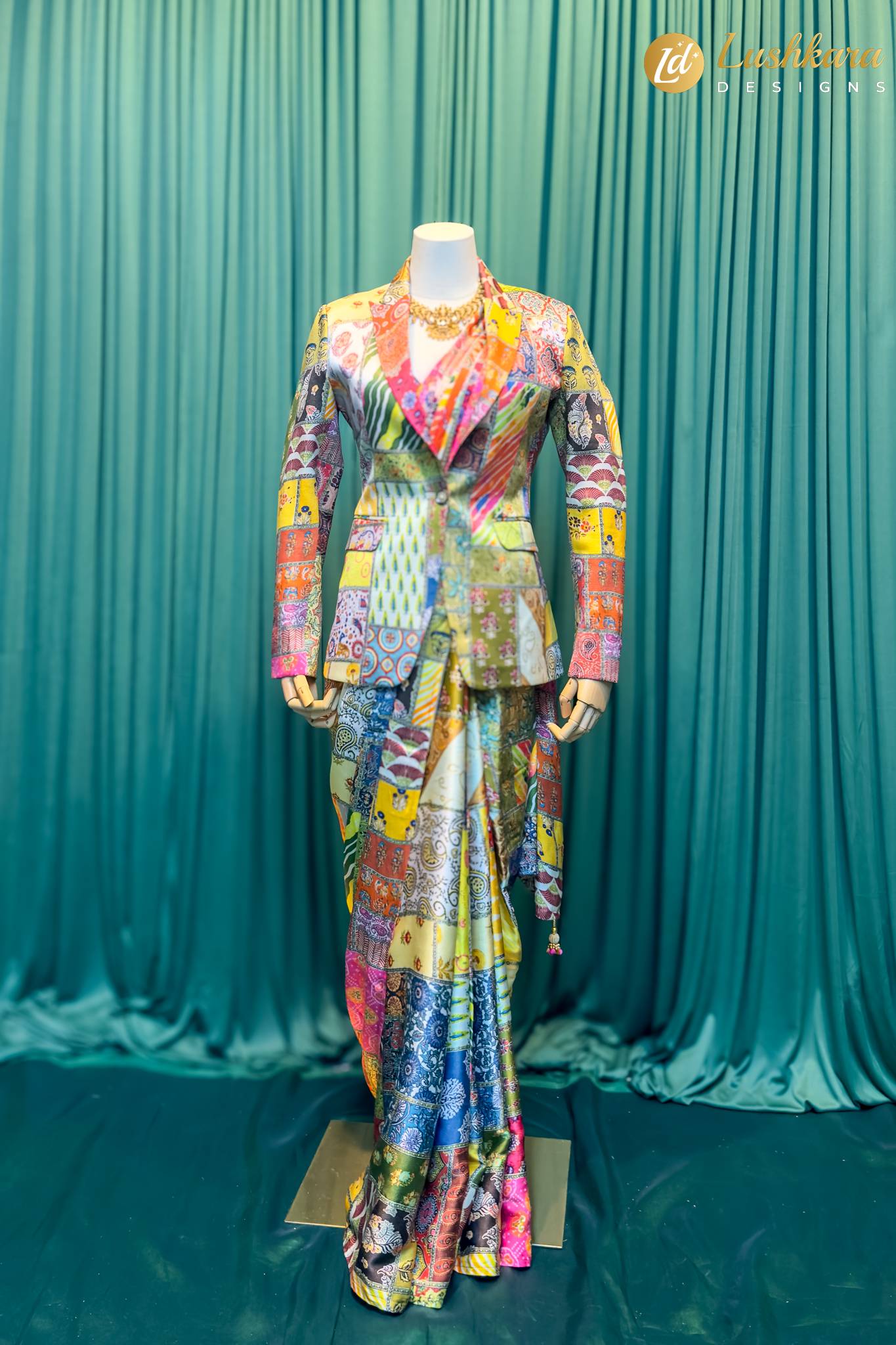 Lushkara Multicolor Printed Blazer Saree Set