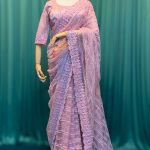 Lushkara Light Pink Embroidered Net Saree