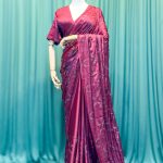 Lushkara Maroon Satin Saree