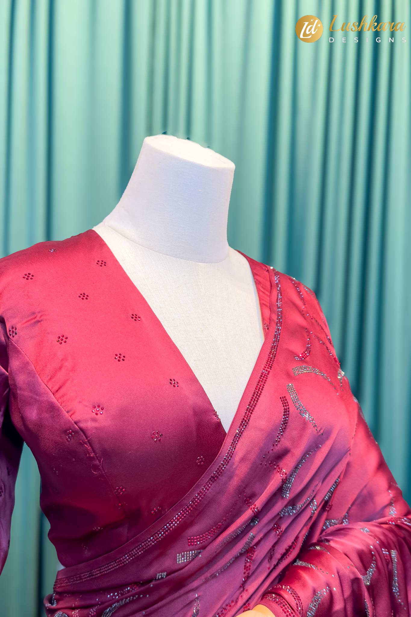 Lushkara Maroon Satin Saree