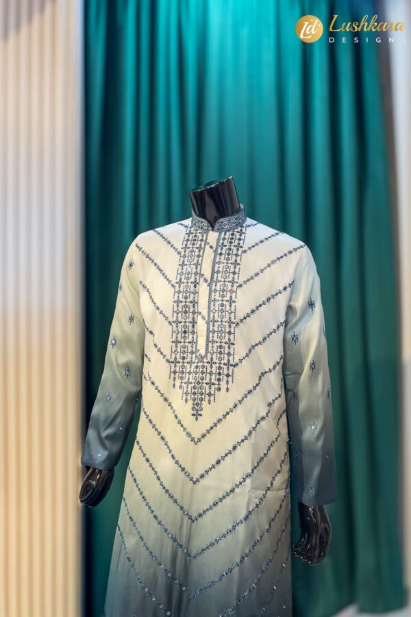 Lushkara Blue Ombre Embroidered Mens Kurta Set