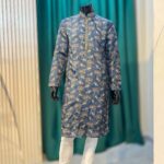 Lushkara Teal Floral Printed Mens Kurta Set