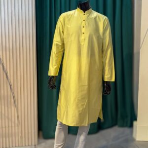 Lushkara Yellow Mens Kurta Set with White Pajama