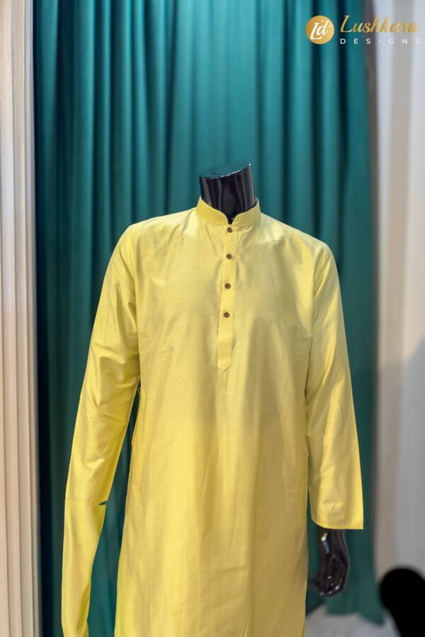 Lushkara Yellow Mens Kurta Set with White Pajama