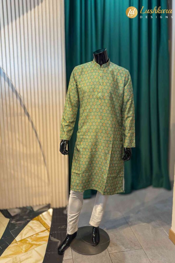 Lushkara Classic Green Printed Kurta for Men