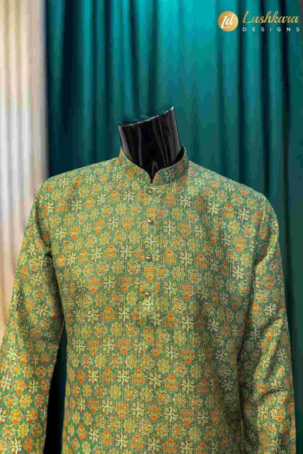 Lushkara Classic Green Printed Kurta for Men